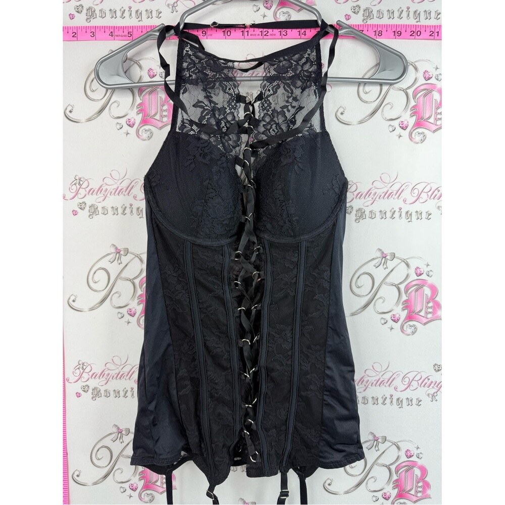 La SENZA tank top corset lace sexy straps Black Lace-Up Bustier Tank Top - Picture 3 of 16
